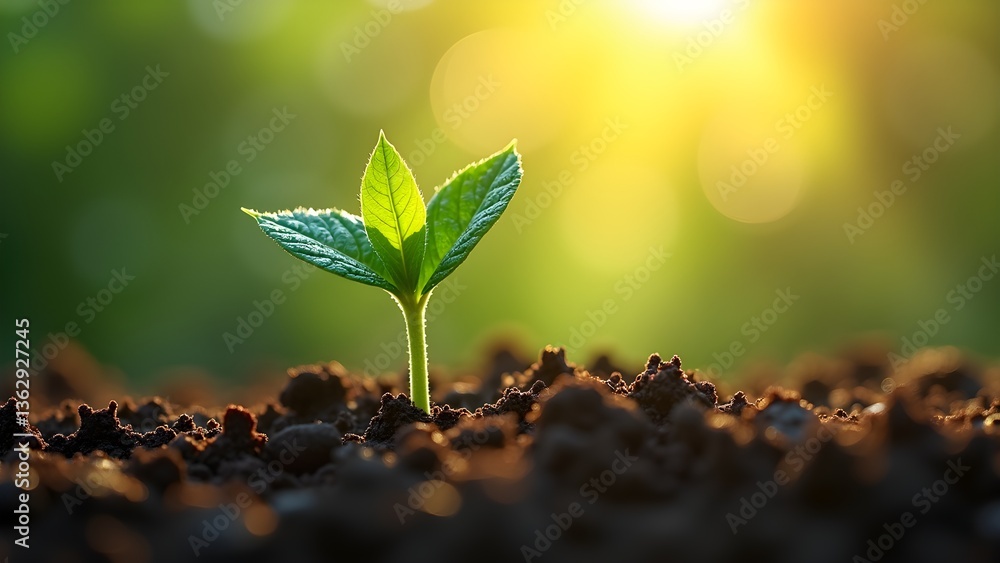 Emerging Seedling in Soil Bathed in Sunlight: Symbol of New Life and Growth Emerging Seedling in Soil Bathed in Sunlight: Symbol of New Life and Growth