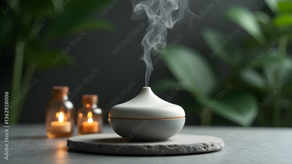 Fototapeta premium Aromatherapy Essential Oil Diffuser with Candles and Steam