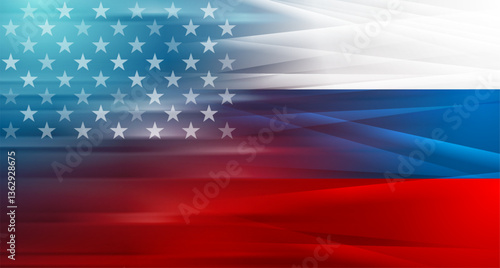 Abstract depiction of the Russian and United States flags merging, symbolizing international relations. Vector design