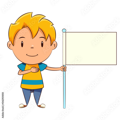 Kid Pledge of Allegiance, holding blank flag, hand on chest