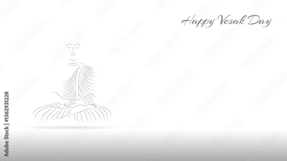 Day of Vesak vector art. Happy Vesak Day. Symbolic lord Buddha figure in a simple line-drawn style against a white background with copy space. Buddhism art. Day of Vesak vector art. Happy Vesak Day. Symbolic lord Buddha figure in a simple line-drawn style against a white background with copy space. Buddhism art.