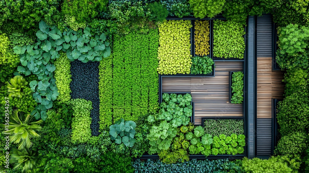 Aerial View of a Lush Indoor Vertical Garden Design AI Generated Aerial View of a Lush Indoor Vertical Garden Design AI Generated