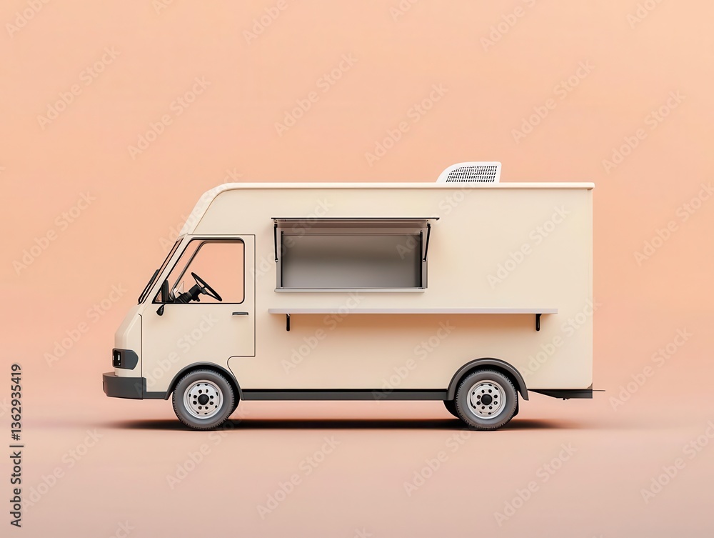 Naklejka premium A sleek, boxy food truck in neutral tones with no visible equipment outside