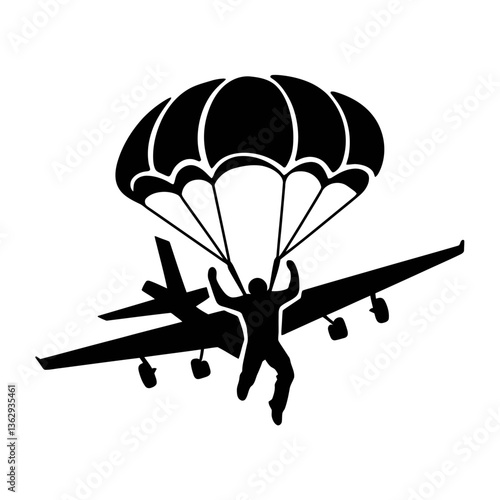 A skydiver in a wingsuit jumping from a plane with a parachute opening logo vector isolated white background 
