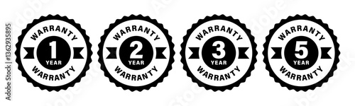 1, 2, 3, 5 year warranty logo vector black and white color for product assurance coverage quality trust.