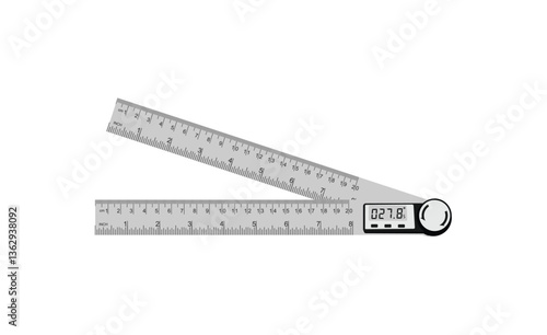 High-quality vector illustration of a digital protractor used for precise angle measurements in engineering and machining, realistic illustration isolated on white background