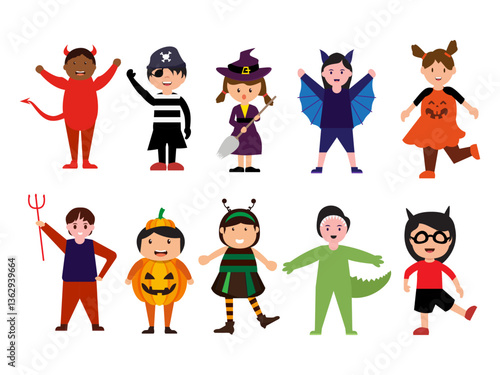 cute kids halloween costume set cartoon dressed up children bundle funny halloween costumes collection illustration clipart