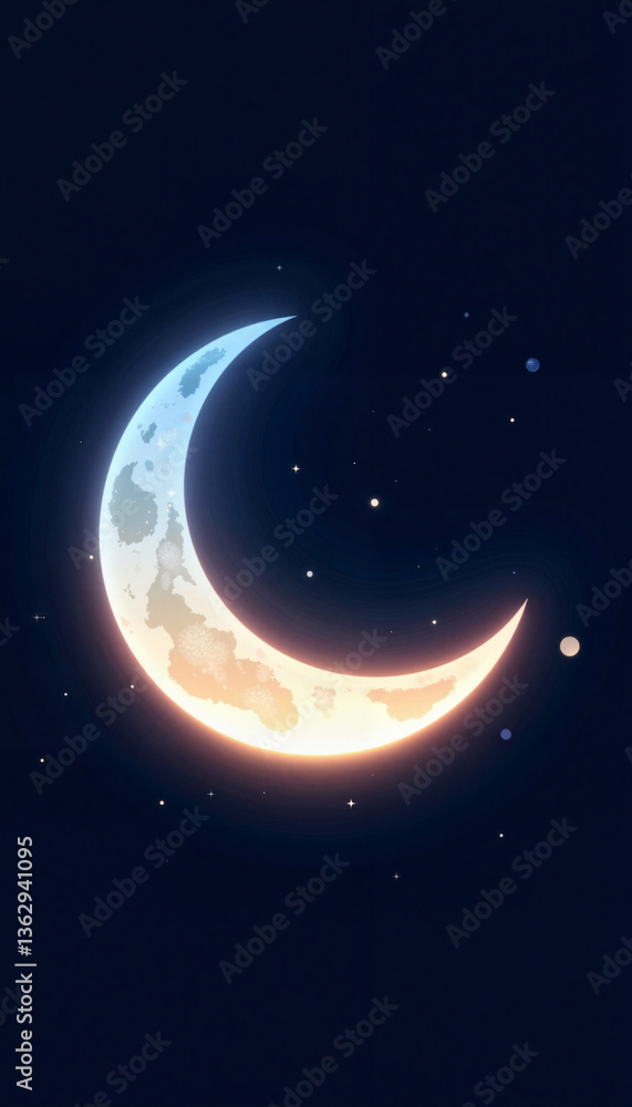 Fototapeta premium Mystical crescent moon glowing in dark space, celestial beauty