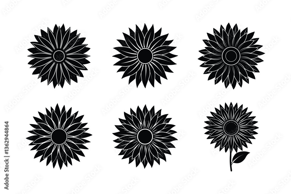 sunflower bright yellow petals icon art set vector silhouette sunflower bright yellow petals icon art set vector silhouette