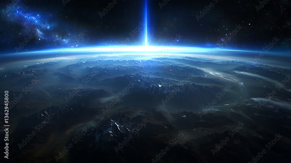Fototapeta premium Earth from space with a bright light beam