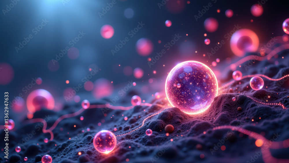 Magnesium glycinate molecule in a vibrant, microscopic environment with bubbles of varying sizes and energy fields. Magnesium glycinate molecule in a vibrant, microscopic environment with bubbles of varying sizes and energy fields.