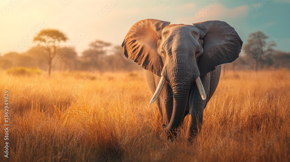 Fototapeta premium elephant in the sunset