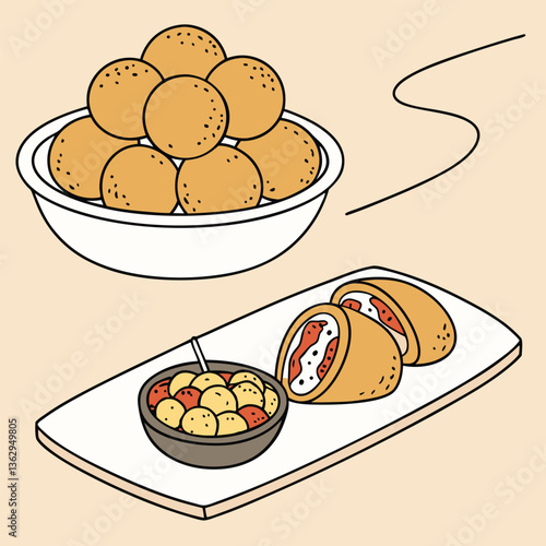 Italian cuisine-Antipasti (Appetizers)-Arancini – Fried risotto balls (Sicilian specialty)  vector art illustration