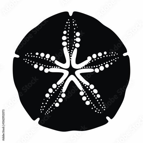 Sand dollar with star pattern in black minimalist style