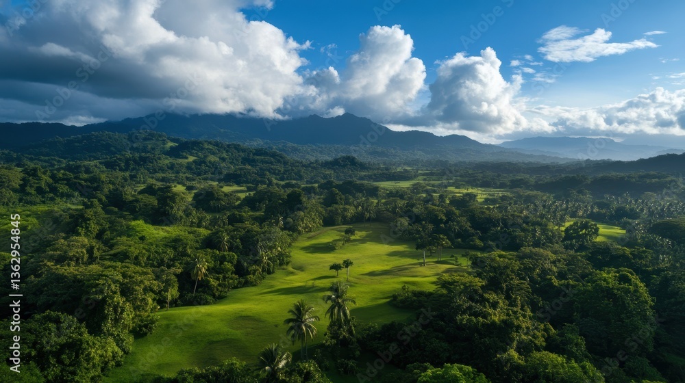 Naklejka premium A lush green forest with wildlife thriving in its natural environment.