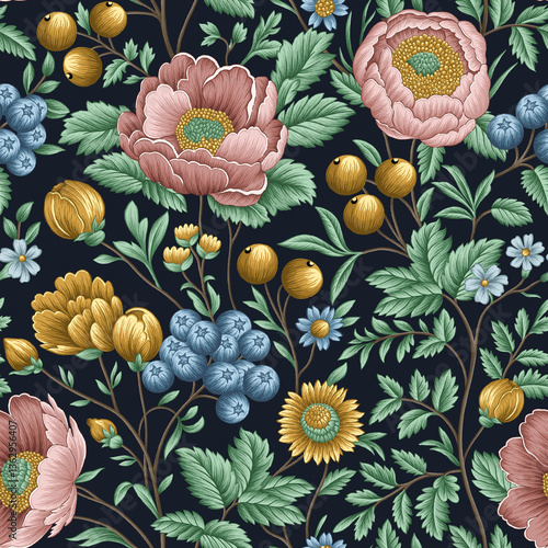 Obraz na płótnie seamless pattern with flowers and leaves w salonie