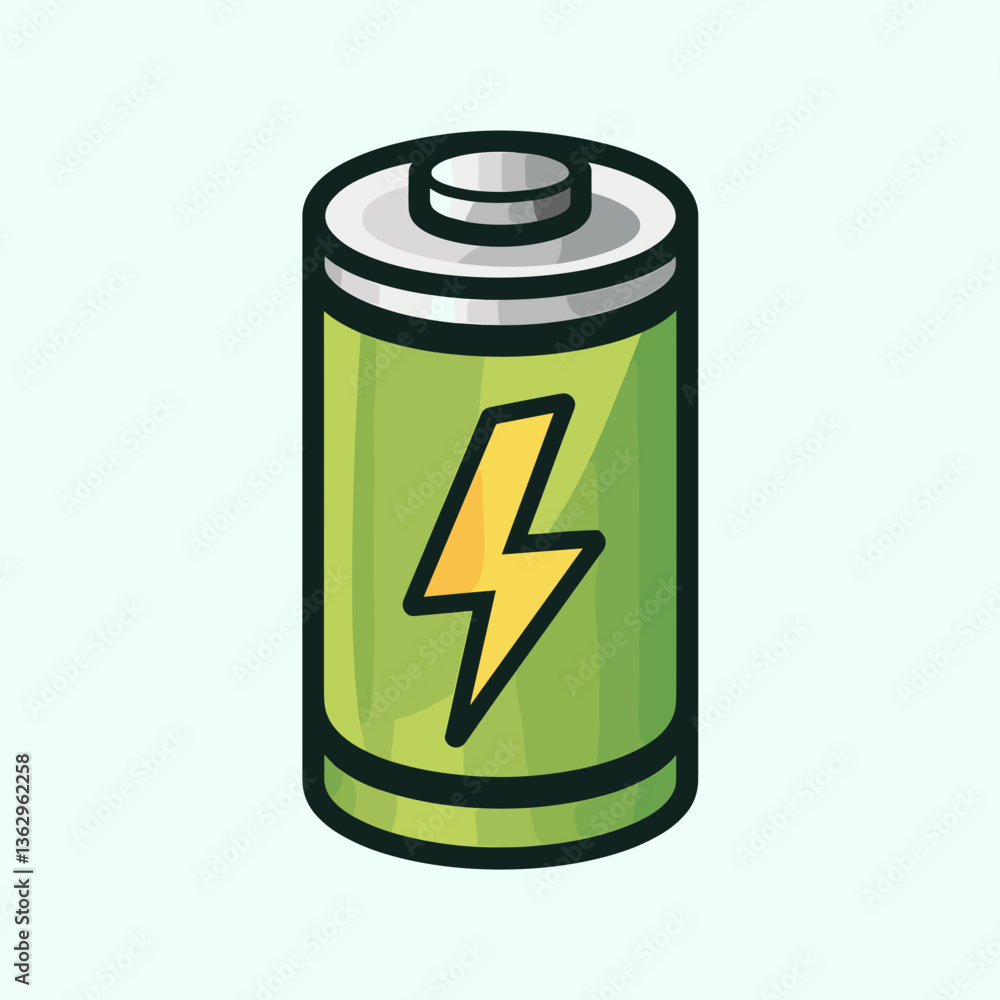 Green Battery Icon with Yellow Lightning Bolt Green Battery Icon with Yellow Lightning Bolt