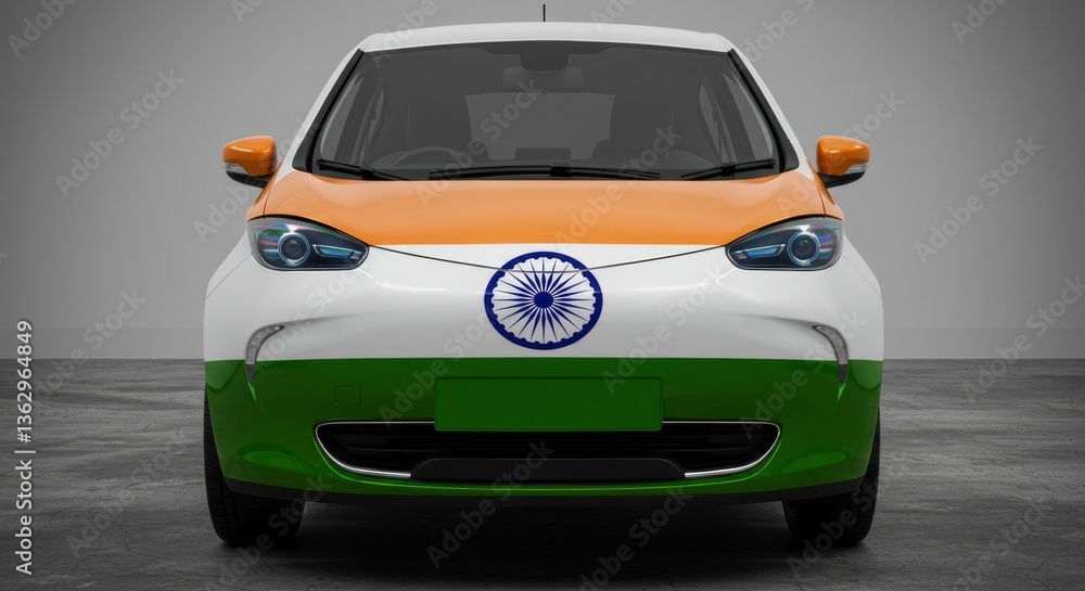 Fototapeta premium Electric Vehicle Sporting the Indian Tricolor Celebrating Automotive Innovation