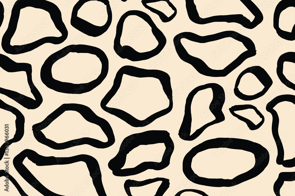 Seamless abstract leopard print pattern with irregular black spots on a beige background. Great for fashion, textiles, wallpaper, and modern designs. Seamless abstract leopard print pattern with irregular black spots on a beige background. Great for fashion, textiles, wallpaper, and modern designs.