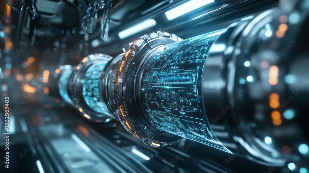 Fototapeta premium Futuristic Technology, Cybernetic Core Data Streams