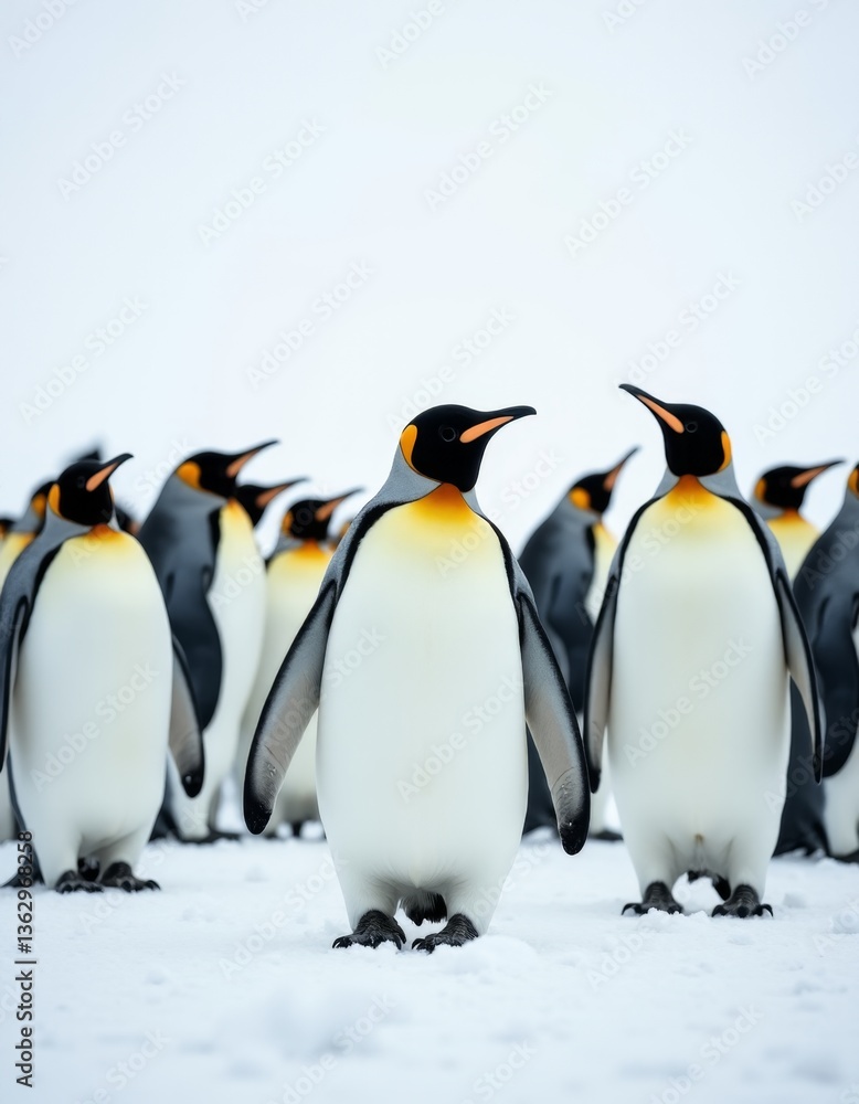 Fototapeta premium A group of penguins standing on top of snow covered ground