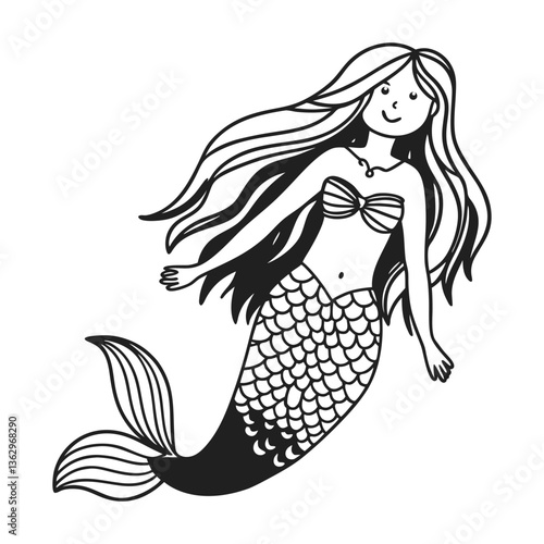 A stylish woman with long black hair, a beautiful face, and glamorous makeup is a fashion illustration