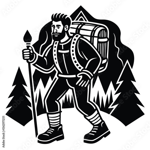 Vector illustration of a hiking man with sword and armor