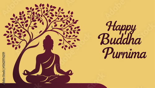 Silhouette of Buddha for Happy Buddha Purnima celebration.