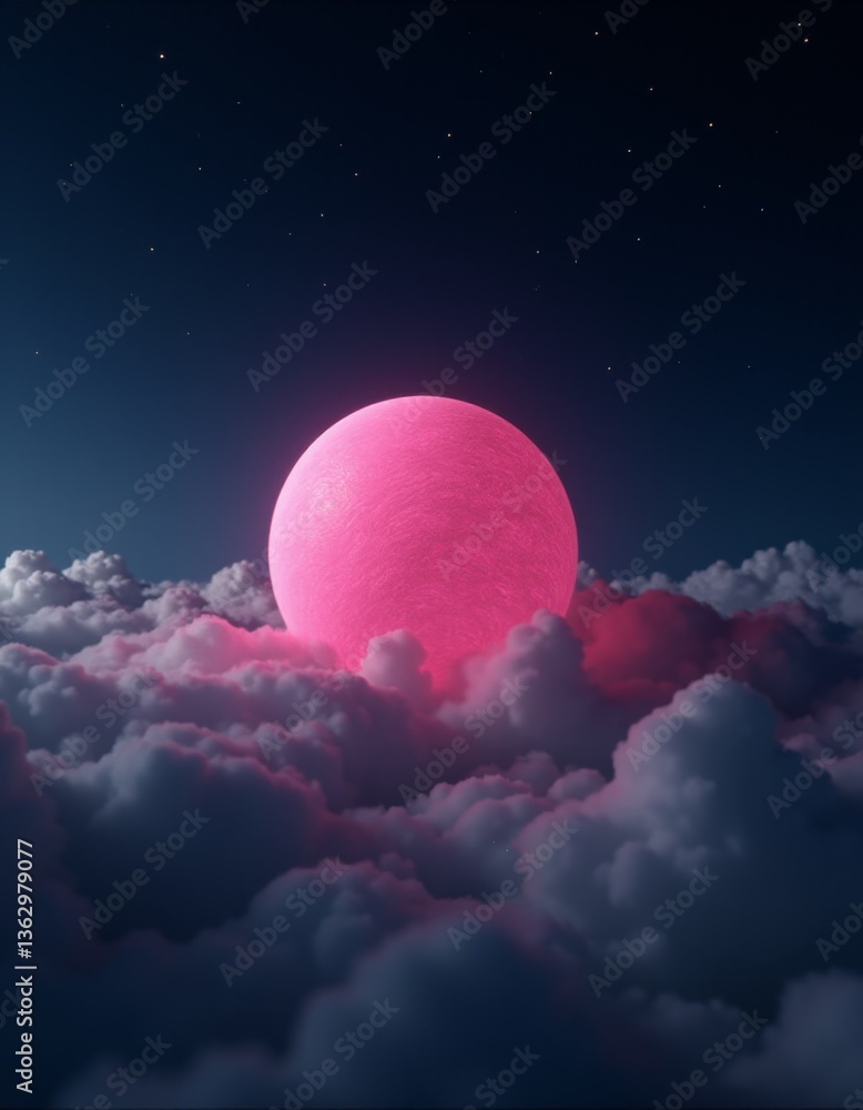 Obraz premium A pink moon in the sky above the clouds
