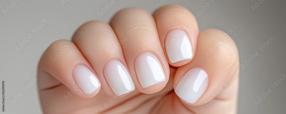 Close Up Soft Creamy White Manicure on Short Oval Nails Close Up Soft Creamy White Manicure on Short Oval Nails