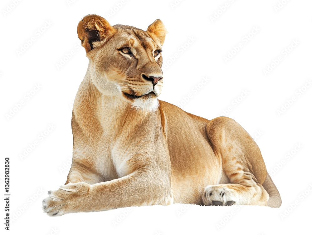 Isolated Resting Lioness Looking to the Side Isolated Resting Lioness Looking to the Side