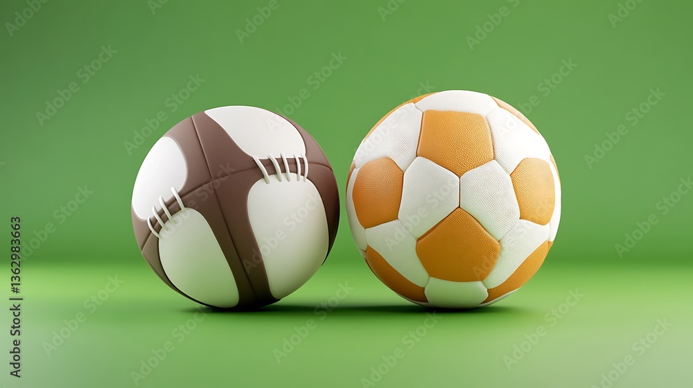 Two Soccer Balls: A 3D Render on a Green Background AI Generated Two Soccer Balls: A 3D Render on a Green Background AI Generated