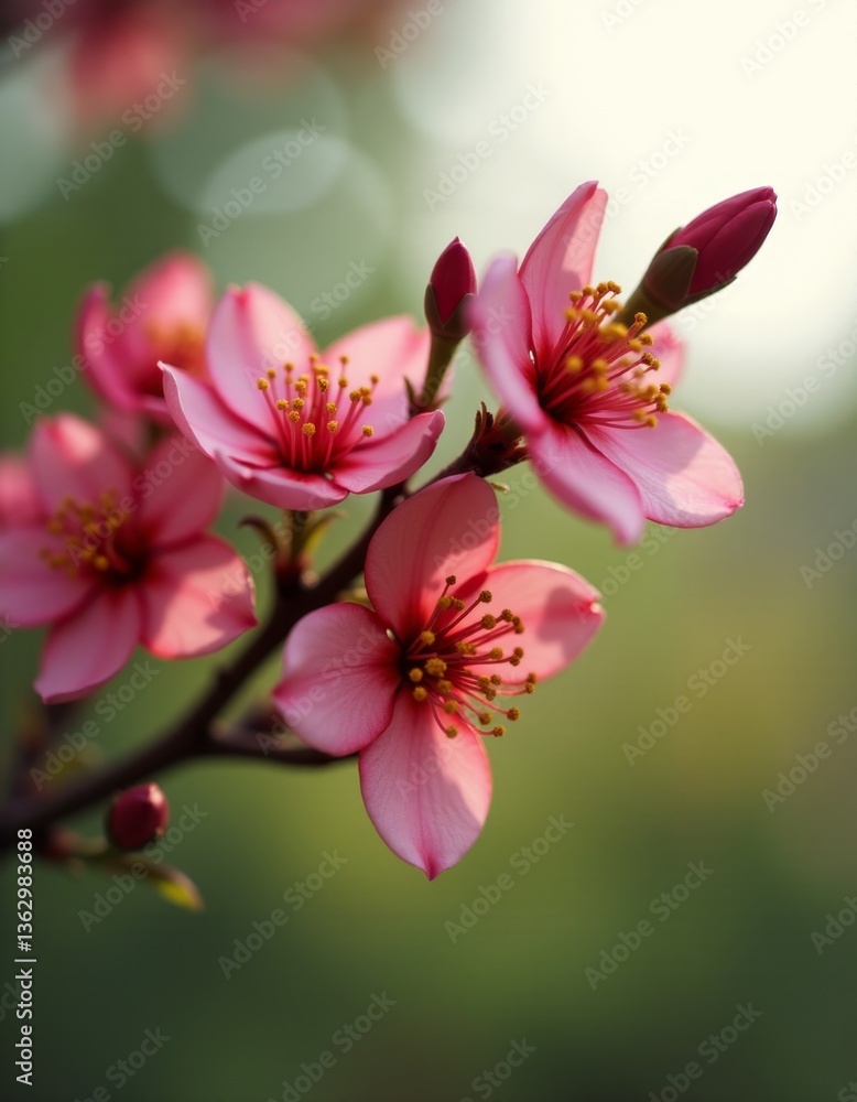Obraz premium A bunch of pink flowers on a tree branch