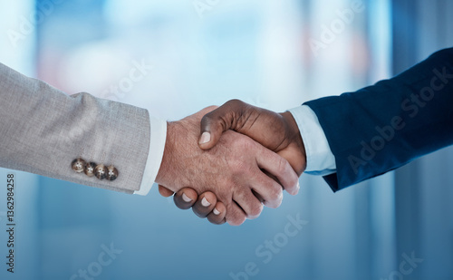 Business partnership meeting. Picture businessmans handshake. Successful businessmen handshaking after good deal. Horizontal, blurred background