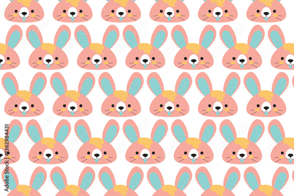 Cute bunny face seamless pattern with pastel colors. Ideal for Easter designs, baby products, and children's prints. Cute bunny face seamless pattern with pastel colors. Ideal for Easter designs, baby products, and children's prints.
