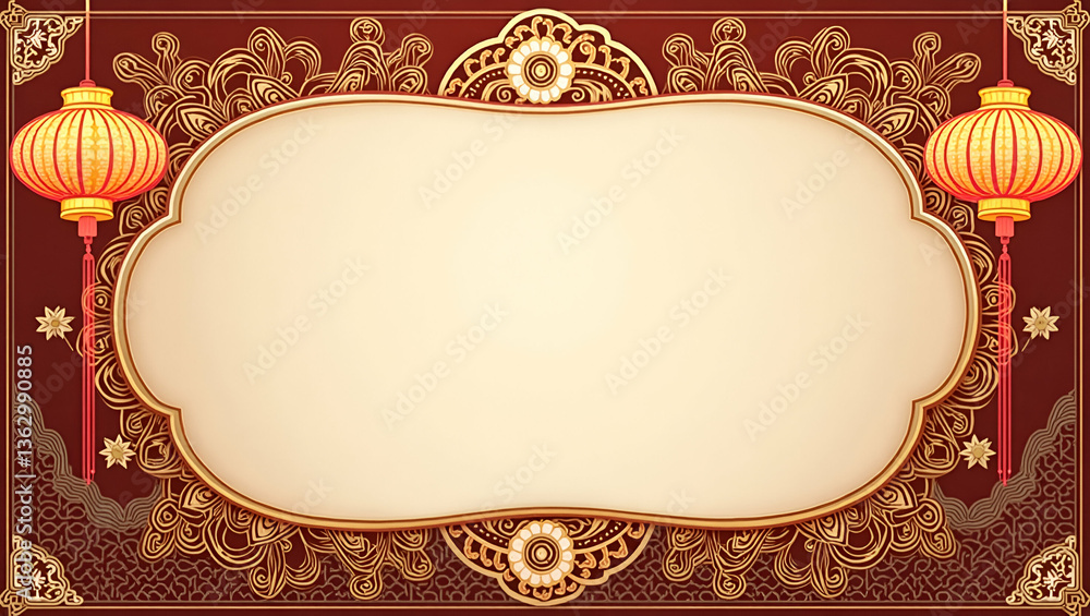 Intricate Mandala Patterns and Buddha Lanterns Frame for Sacred Vesak Messages with Copy Space Intricate Mandala Patterns and Buddha Lanterns Frame for Sacred Vesak Messages with Copy Space