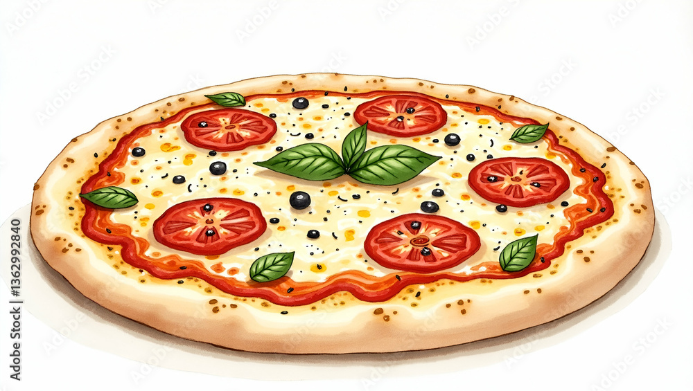 Flat Gourmet Pizza Crafting Watercolor Illustration Clipart - Hand Drawn Neapolitan Tradition Artisanal Pizza in Open Flame Oven, Cute Vector Design for Smart Business Use Flat Gourmet Pizza Crafting Watercolor Illustration Clipart - Hand Drawn Neapolitan Tradition Artisanal Pizza in Open Flame Oven, Cute Vector Design for Smart Business Use