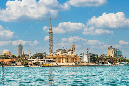 Cairo tower with Nile beauty sky