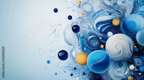 Abstract 3D Render: Swirling Blue and Orange Spheres in Motion AI Generated