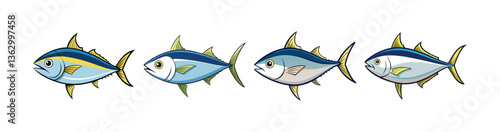 Set of Dynamic Albacore Fish Colorful Artwork