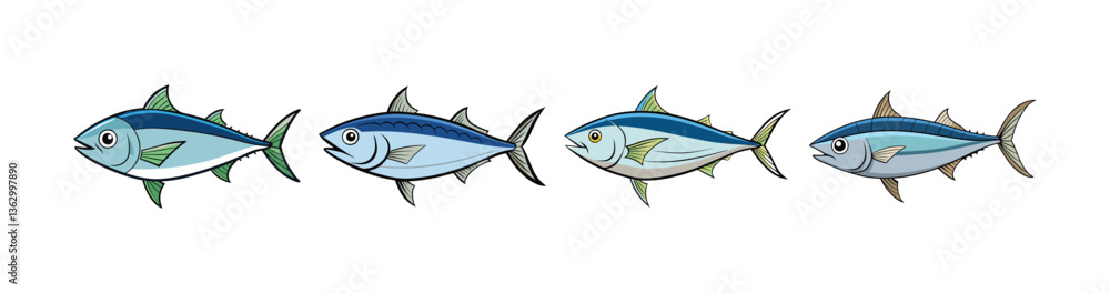 Set of Vibrant Atlantic Bonito Colorful Art Display Set of Vibrant Atlantic Bonito Colorful Art Display