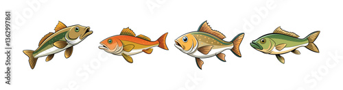 Set of Striking Atlantic Cod Colorful Art Display