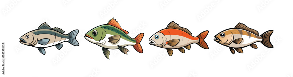 Fototapeta premium Set of Realistic Barramundi Fish in Vibrant Water Scene