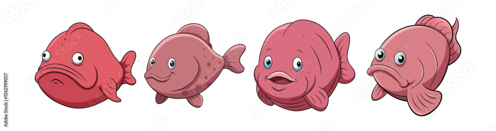 Set of Charming Blobfish in Dynamic Aquatic Scene Art Set of Charming Blobfish in Dynamic Aquatic Scene Art