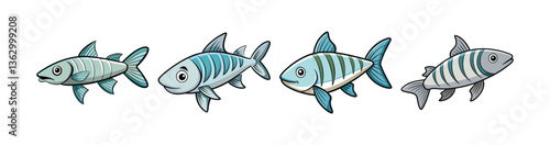 Set of Magnificent Bonefish in Aquatic Scene Art