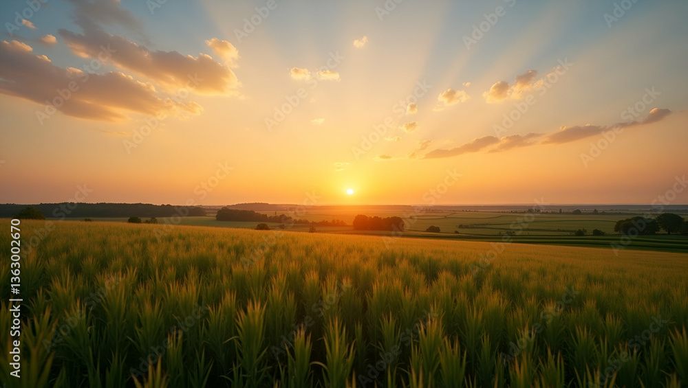 Sunrise Over Farm Fields: Inspirational Messages for World Farmers Day with Empty Space for Text Sunrise Over Farm Fields: Inspirational Messages for World Farmers Day with Empty Space for Text