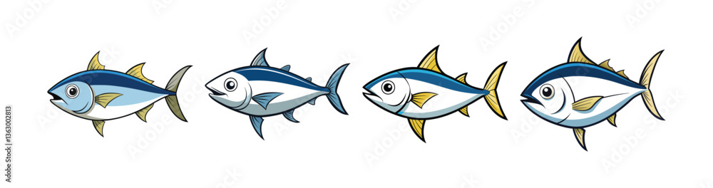 Set of Dynamic Dogtooth Tuna Colorful Art Display Set of Dynamic Dogtooth Tuna Colorful Art Display