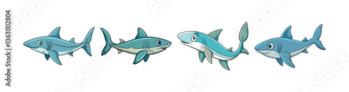 Set of Dynamic Dogfish Colorful Artwork