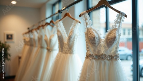 Elegant Wedding Dresses in Bridal Boutique