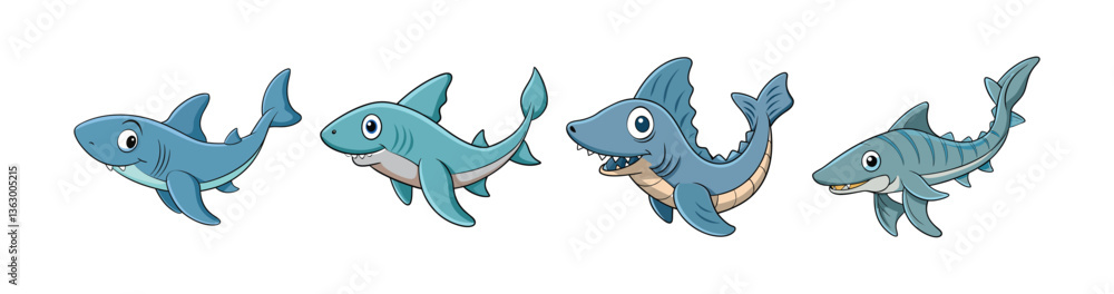 Set of Stunning Frilled Shark in Vibrant Underwater Art Set of Stunning Frilled Shark in Vibrant Underwater Art